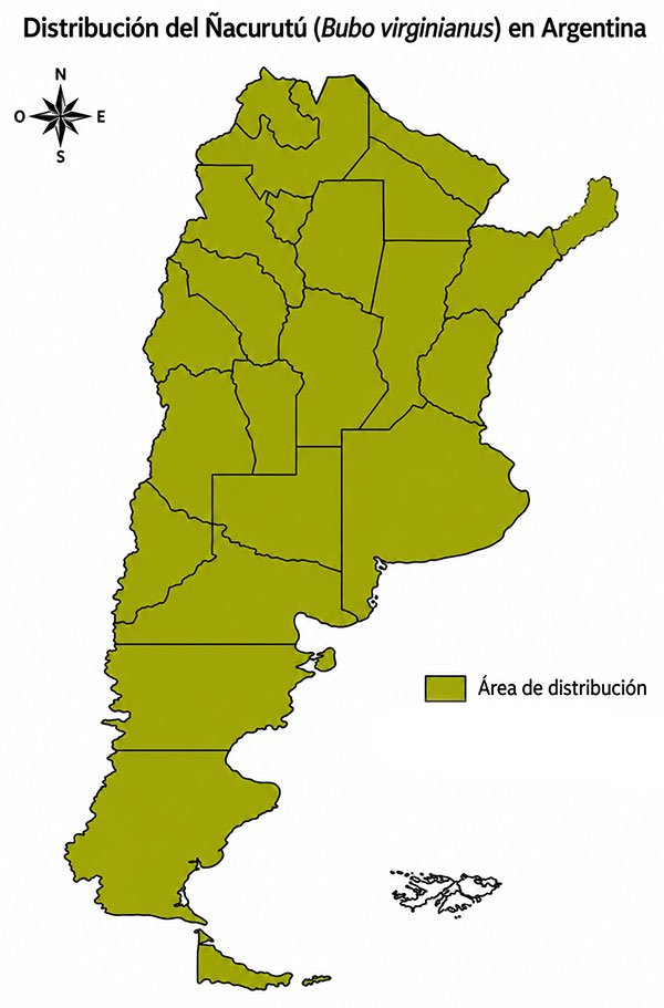 Mapa de distribución geográfica del ñacurutú en Argentina