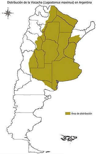 Mapa de distribución geográfica de la vizcacha en Argentina
