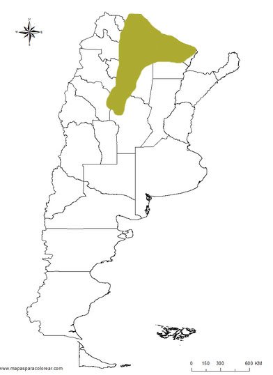Mapa de distribución geográfica del chancho quimilero en Argentina