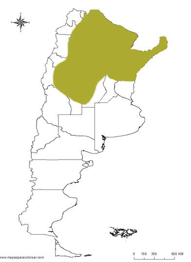 Mapa de distribución geográfica del pecarí de collar en Argentina