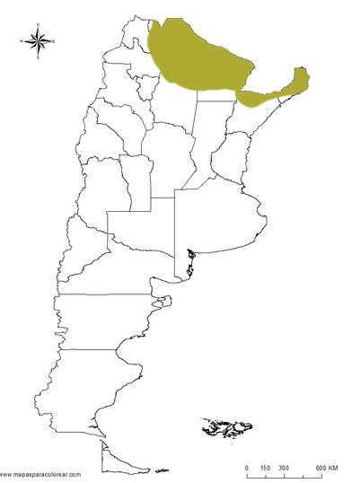 Mapa de distribución geográfica del pecarí labiado en Argentina