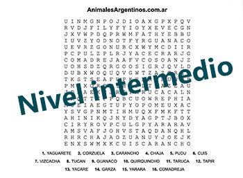 sopa de letras de animales autóctonos, nivel intermedio para imprimir